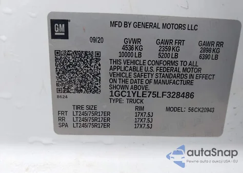 2020 Chevrolet Silverado 2500Hd 4Wd Long Bed Wt from USA, damaged, VIN 1GC1YLE75LF328486